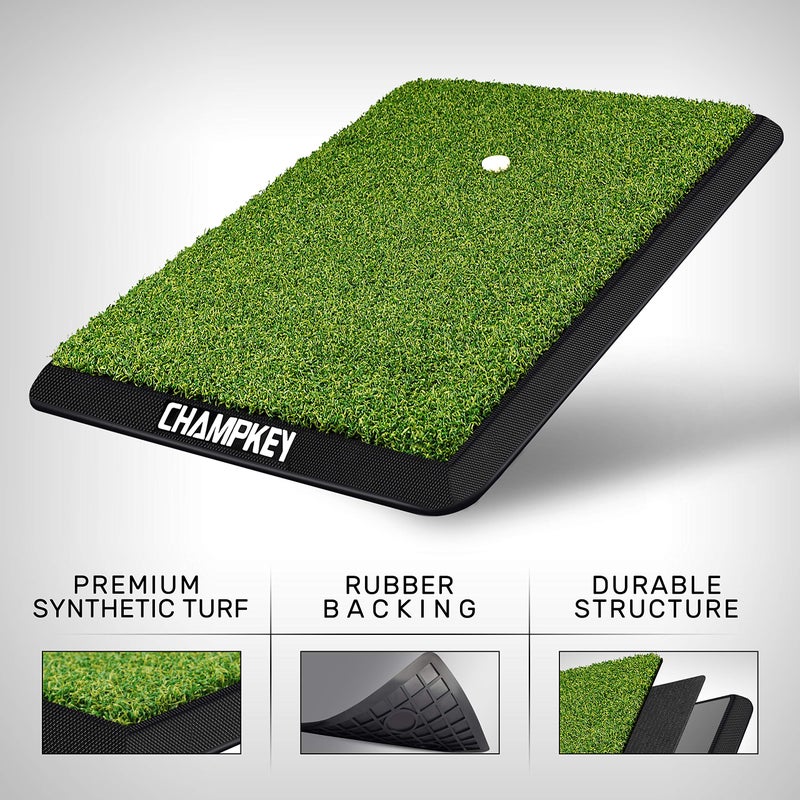 CHAMPKEY Premium Synthetic Turf Golf Hitting Mat | Heavy Duty Rubber Base Golf Practice Mat | Come with 1 Rubber Tee and 9 Plastic Tees (13" x 17", LITE Version) - Image 3